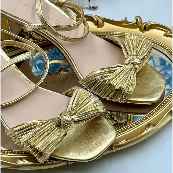 🆕 LOEFFLER RANDALL 🧿 NWOT Kimora Metallic Bow Ankle Strap Sandals, Gold Sz 7.5 - Picture 5 of 13